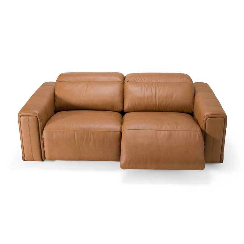 Sandstone - Modern Brown Leather Sofa W/ 2 Electric Recliners