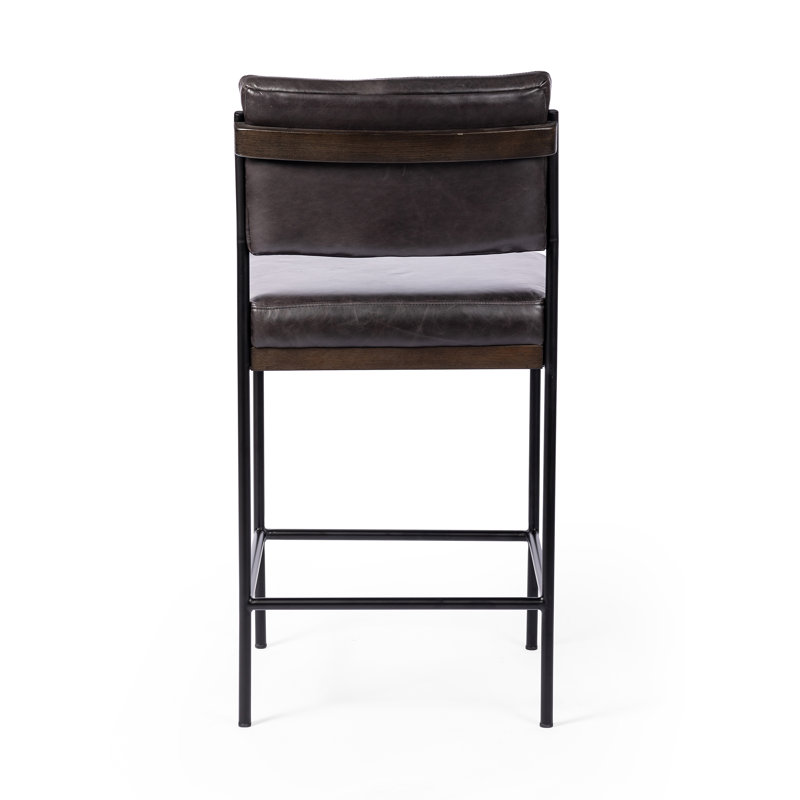 Benton Upholstered Stool with Metal Frame, Sonoma Black/Genuine Leather, Counter Stool (26.42" Seat Height)