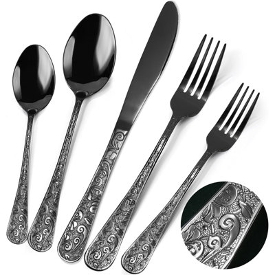Vintage Carved Flatware Set, 30-Piece Stainless Steel Cutlery Set With Knife Fork Spoon, Elegant Utensil Set For Home Kitchen, Dishwasher Safe