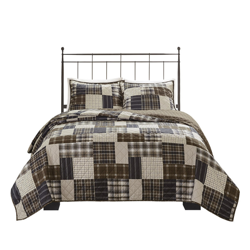 Courtepointe Otha, Courtepointe double / grand et 2 taies décorative, Noir / brun