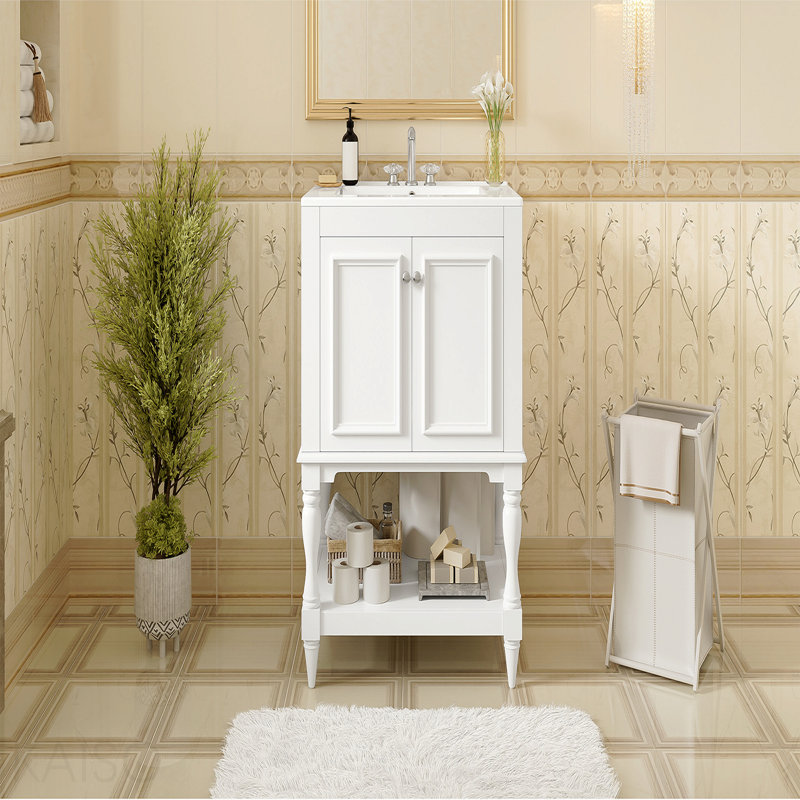 Meuble-lavabo simple 30 po avec pieds tournés et plateau en céramique - blanc, Blanc
