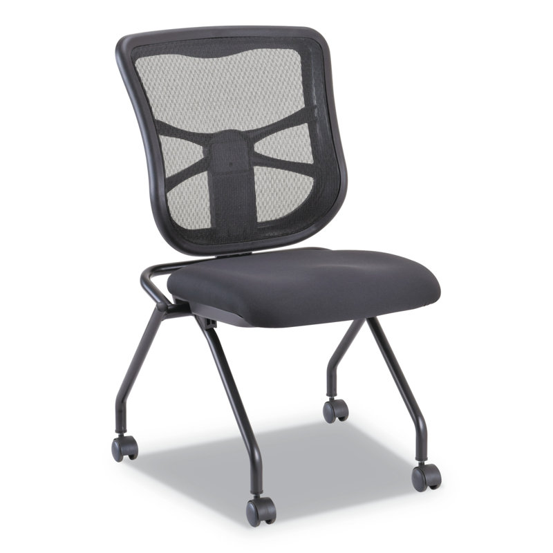 Black Mesh Armless Reception Chair with Fabric Seat