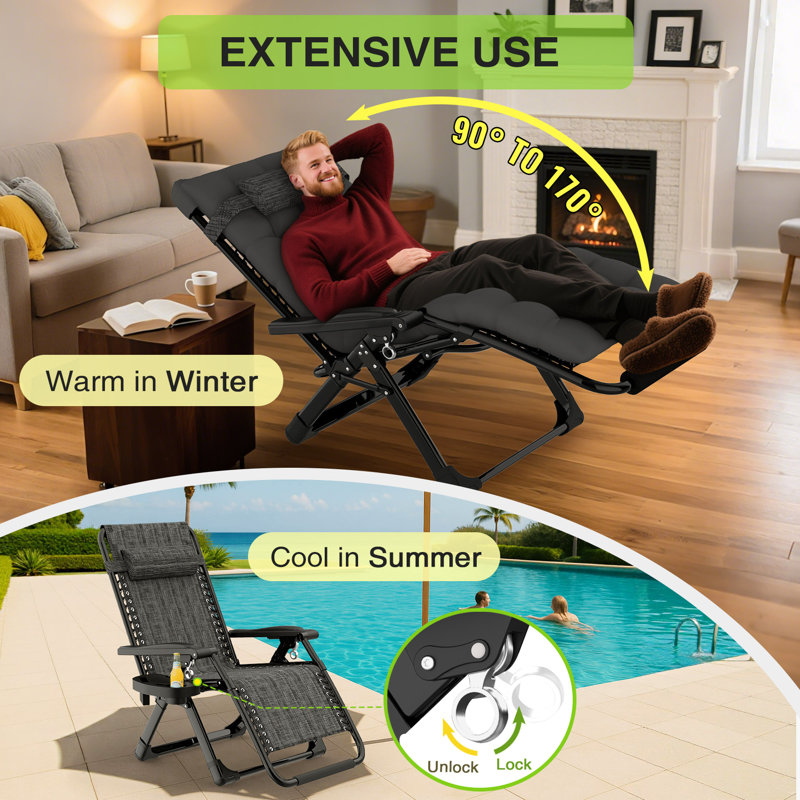 Zero Gravity Chair 2Pcs Set, 440 Lbs Heavy Duty Reclining Patio Lounge Chair With Cushion, Upgraded Aluminum Lock, Cup Holder & Pillow, Foldable Outdoor Lawn Chair