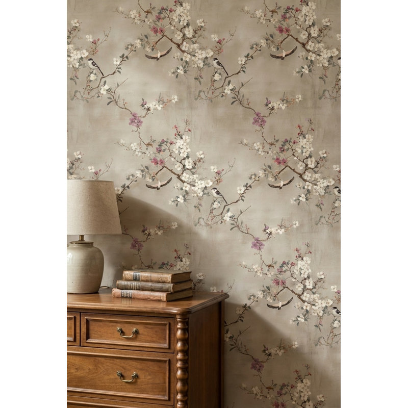 Papier peint floral oiseaux rétro