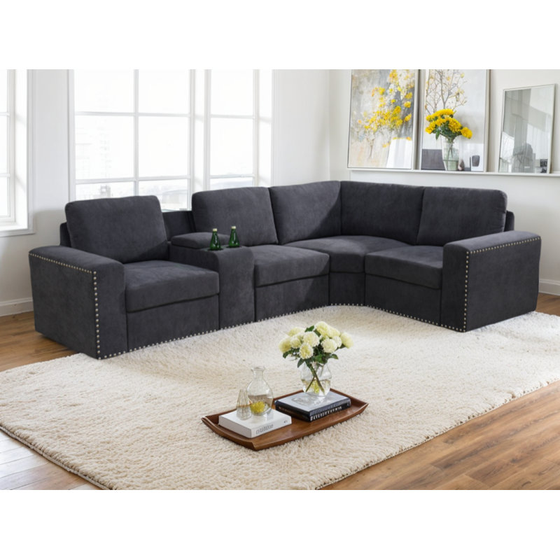 Upholstered L-Shaped Sectional Reversible, Gray Flannel