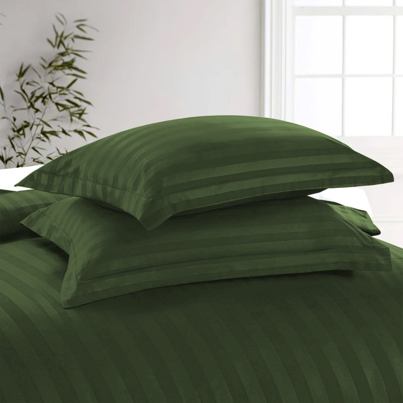 100% Microfiber Premium Quality Striped Duvet Cover Set with Pillowcases , Olive Green