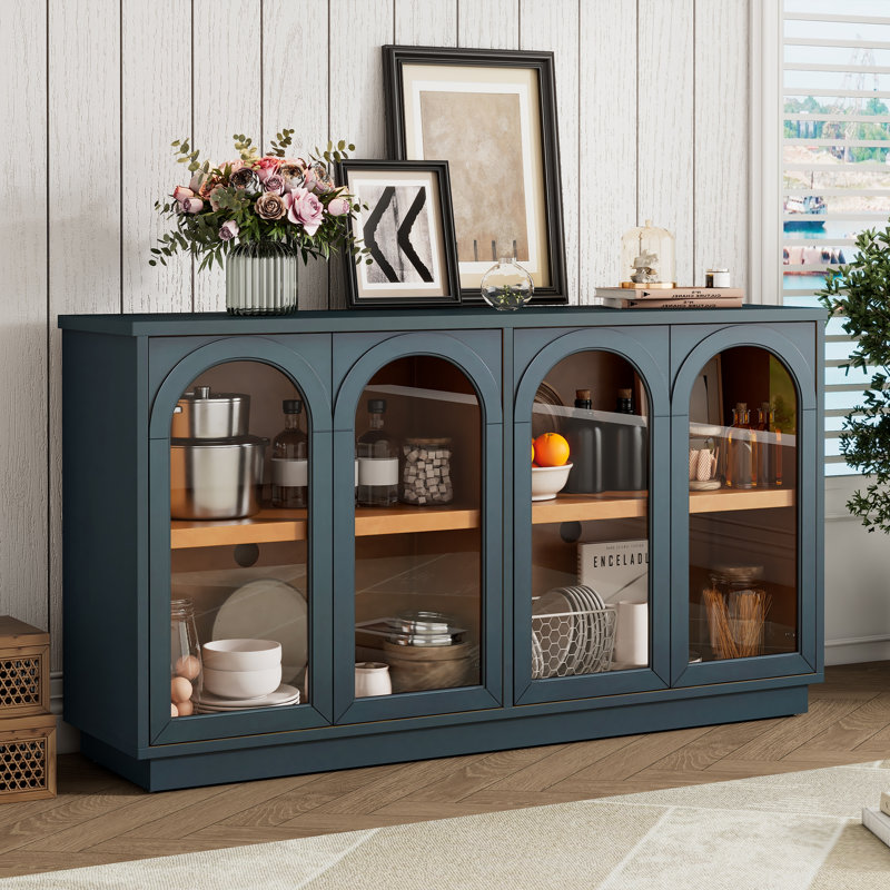 Laverda 4-Door Wood Sideboard Buffet Cabinet, Navy