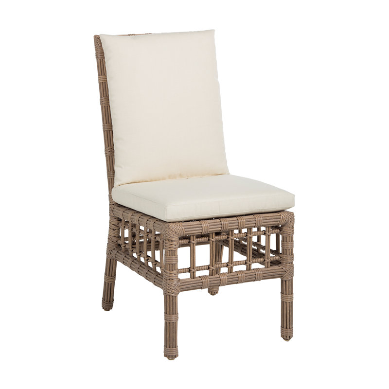 Newport Patio Dining Side Chair with Cushions, Dove Sunbrella® Linen, No Welt, Newport #66 Burlap