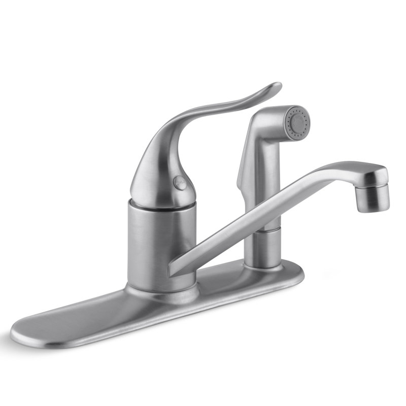 Robinet d'évier de cuisine à trois trous avec bec 8 1/2 po Coralais, Chrome brossé