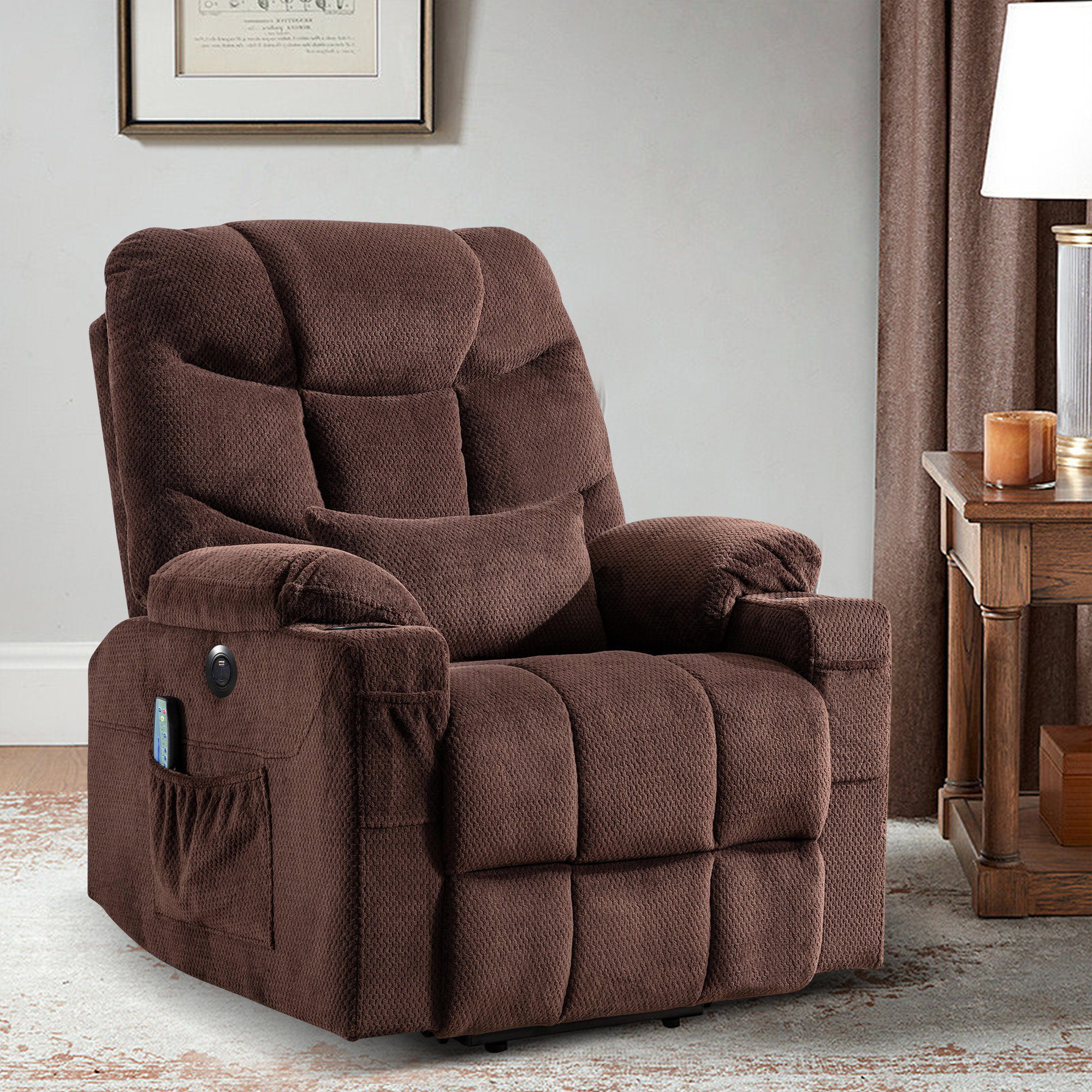 33.9 Wide Power Lift Assist Standard Recliner Chair With Heated and Massage