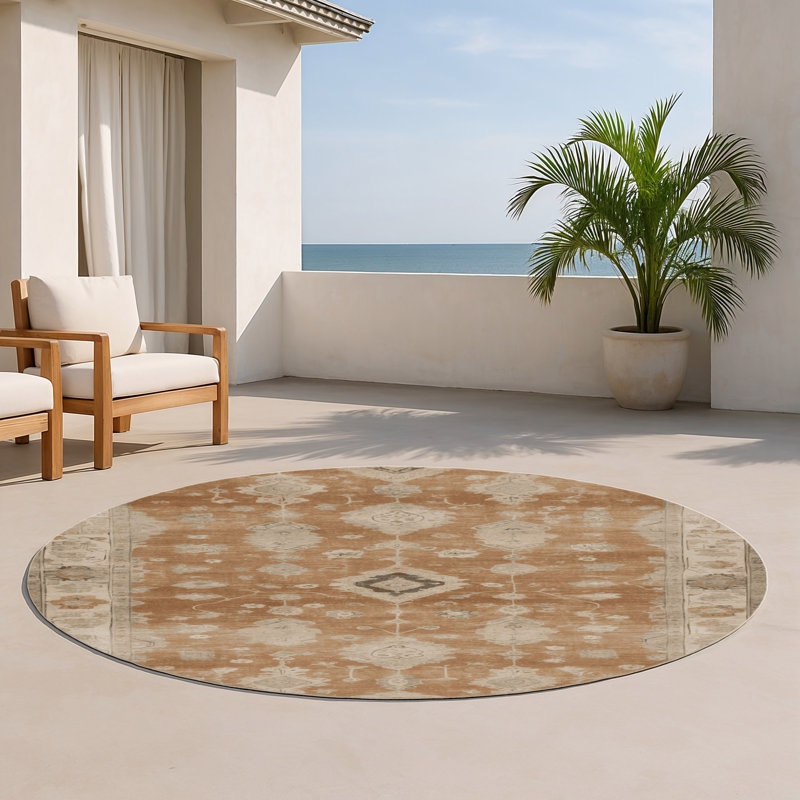Tapis intérieur et extérieur brun Overdyed, Rond 5 pi