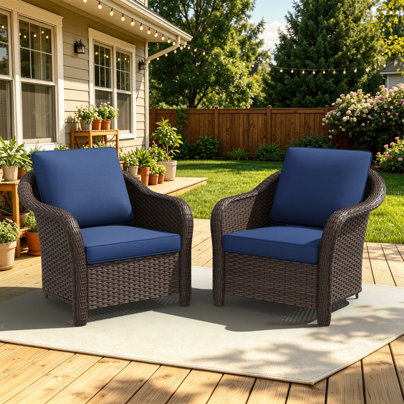 Patio Chairs With Cushions （Set of 2）, Blue