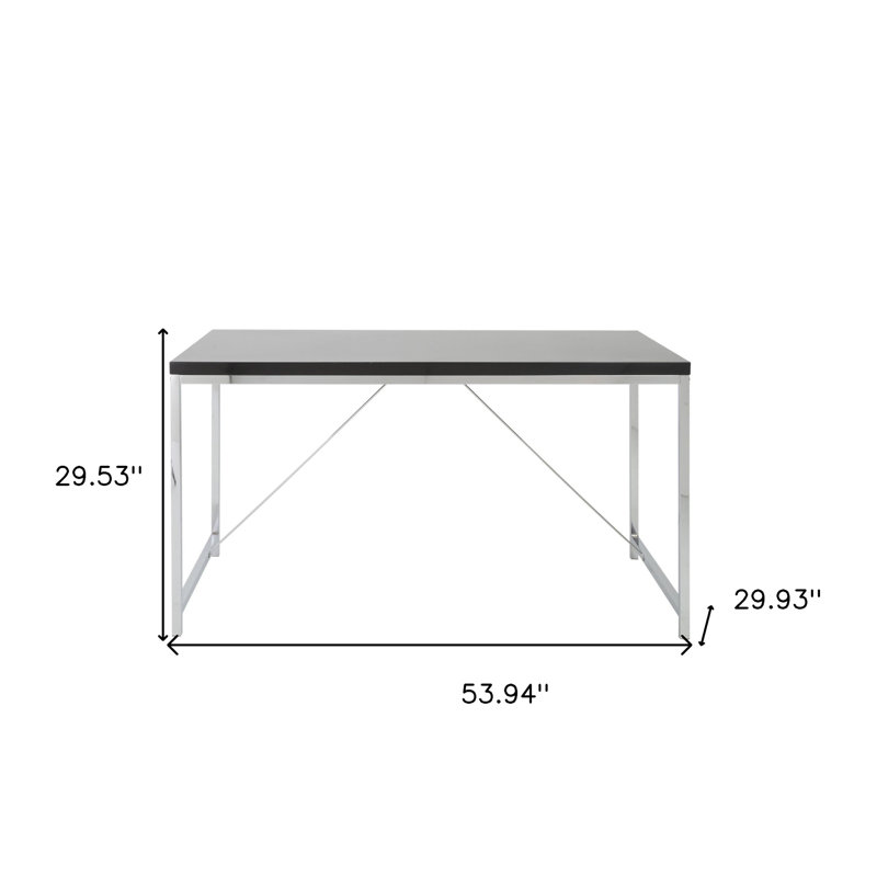 Bureau 54 po en bois noir et argent et acier inoxydable