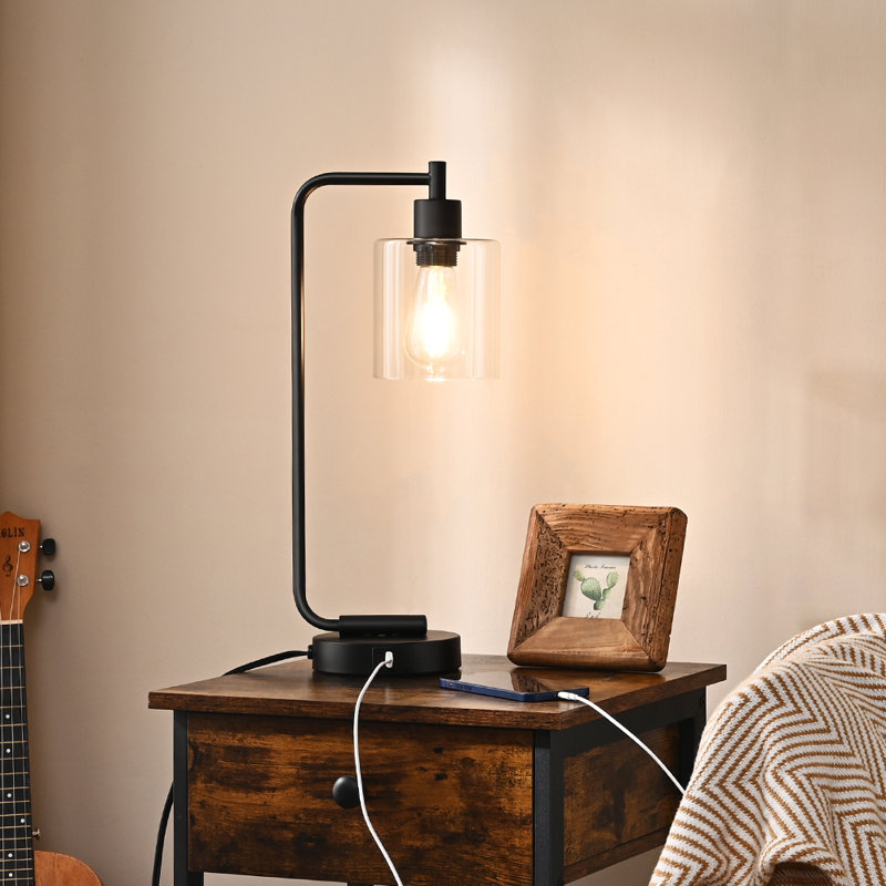 Lampe de table 19 "à intensité variable Graeme Paden avec USB et contrôle tactile, Noir, noir, noir, noir
