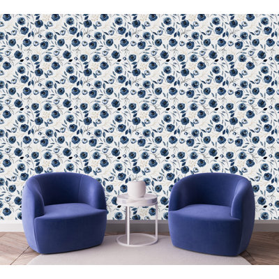Dark Blue Flowers Wallpaper Floral Tile