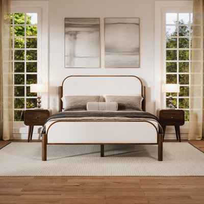 Ardin Solid Wood Bed With Boucle Upholstery