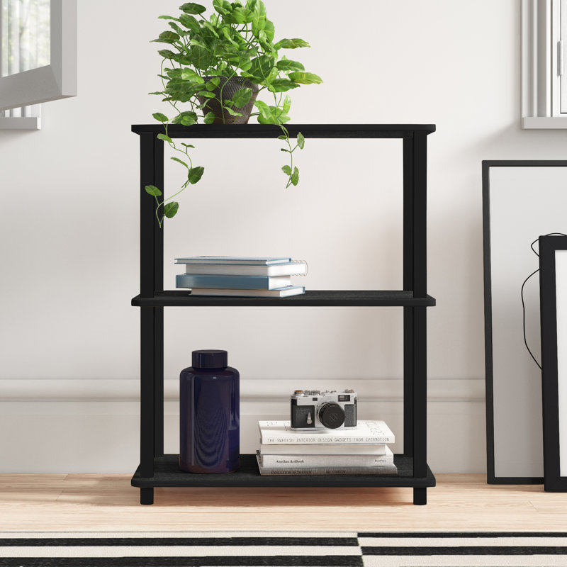 Étagère bibliothèque Decorius, Americano / tube carré noir, (Quatre tablettes) 110 cm (H) x 60 cm (L) x 29,5 c
