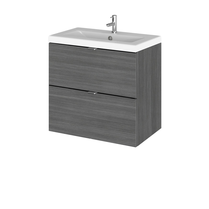 Fusion 600mm Single Bathroom Vanity with Integrated Vitreous China Basin, Anthracite Woodgrain