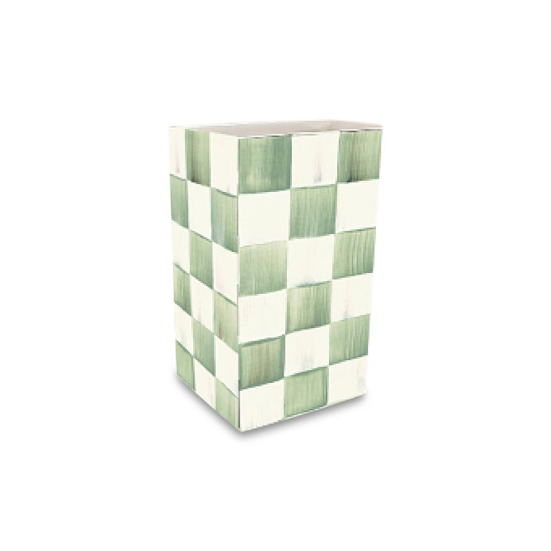 Sage Check Pillar Vase, 6" H x 6" W x 3" D