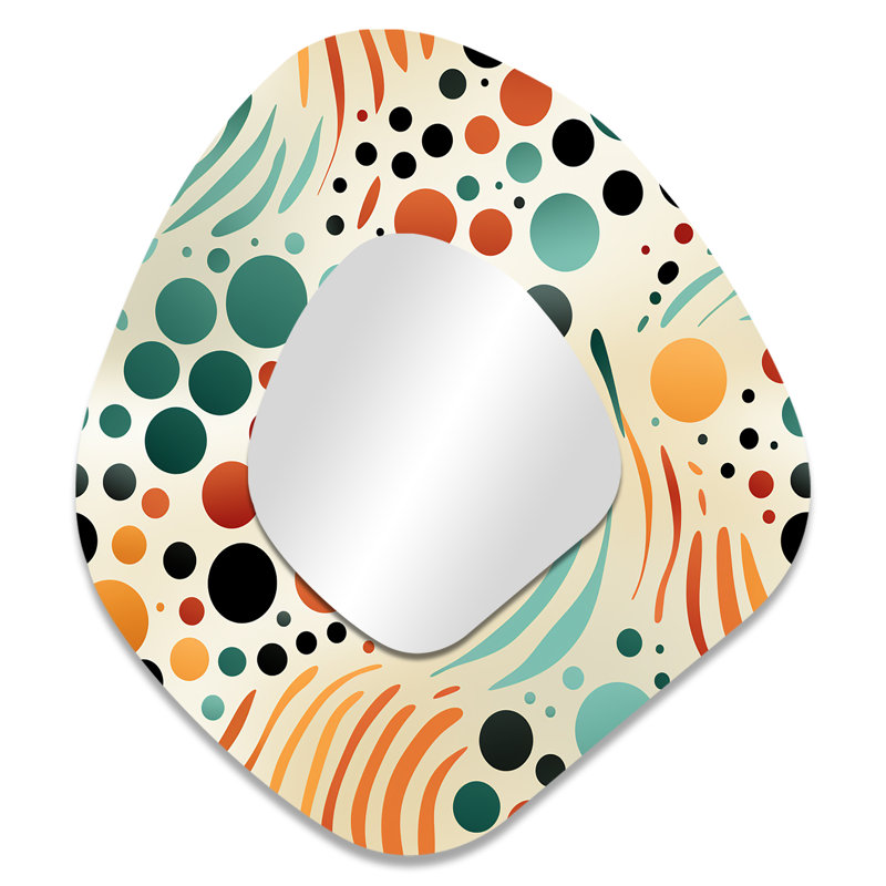 Multicolore motif Mid-Century sur beige - miroir décoratif de forme unique Mid-Century, miroir mural moderne de forme libre, impression d'art en métal