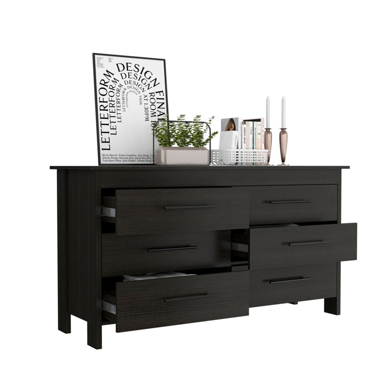 6 Drawer Double Dresser Wezz, Bedroom, Black