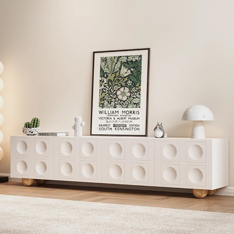 Meuble télé simple en bois massif blanc crème, 78.74"