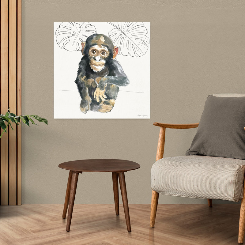 Doux animaux, art animalier singe contemporain, H 24 po x l 24 po