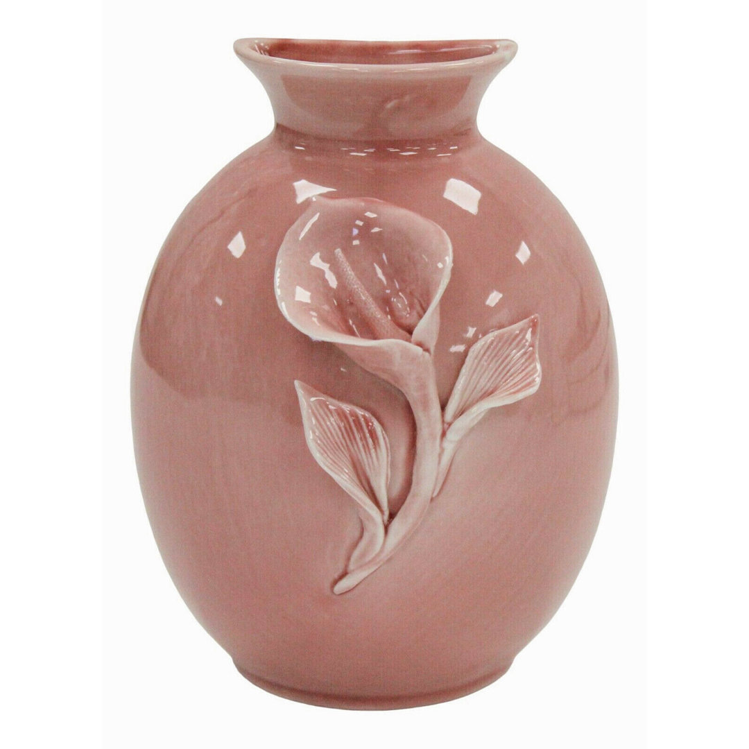 Ceramic Oriental Bud Vase - Pink 3D Flower Vase Wall Plaque Decoration 15.5Cm