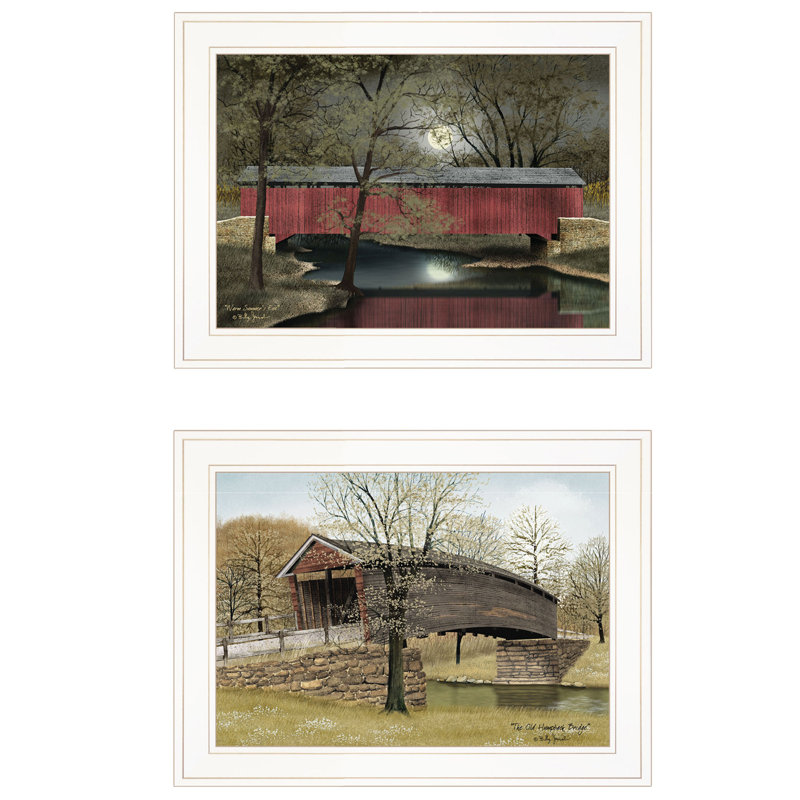 « Bridges » par Billy Jacobs-ensemble de 2 reproductions d’art encadrées sur papier, Cadre blanc