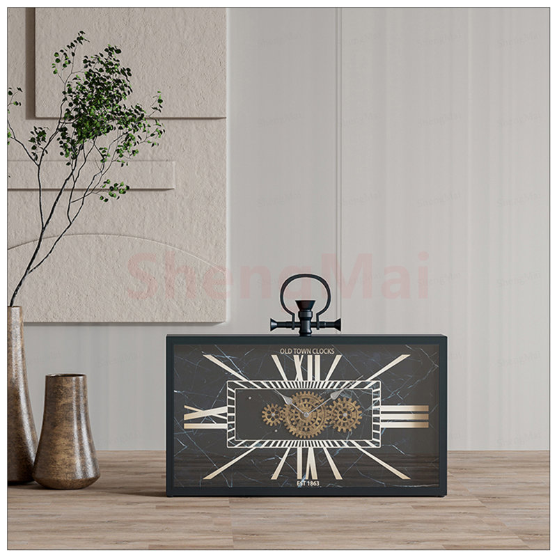 Horloge de table décorative et à engrenages dorés avec mouvement silencieux, parfaite pour les intérieurs Steampunk et modernes