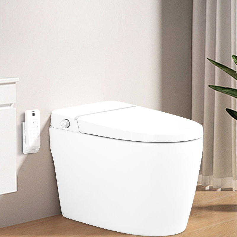 Smart Toilet Bidet With Heated Seat, Night , Self-Cleaning Nozzle, Power Outage Flushing, Side Knob Flush, Soft Close Foot Sensor Flip Silent Slow Down,