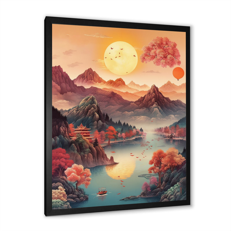 Intense Sunset Over Mountains I, reproduction d'art sur toile, H 44 po x l 34 po x P 1,5 po, Cadre photo noir