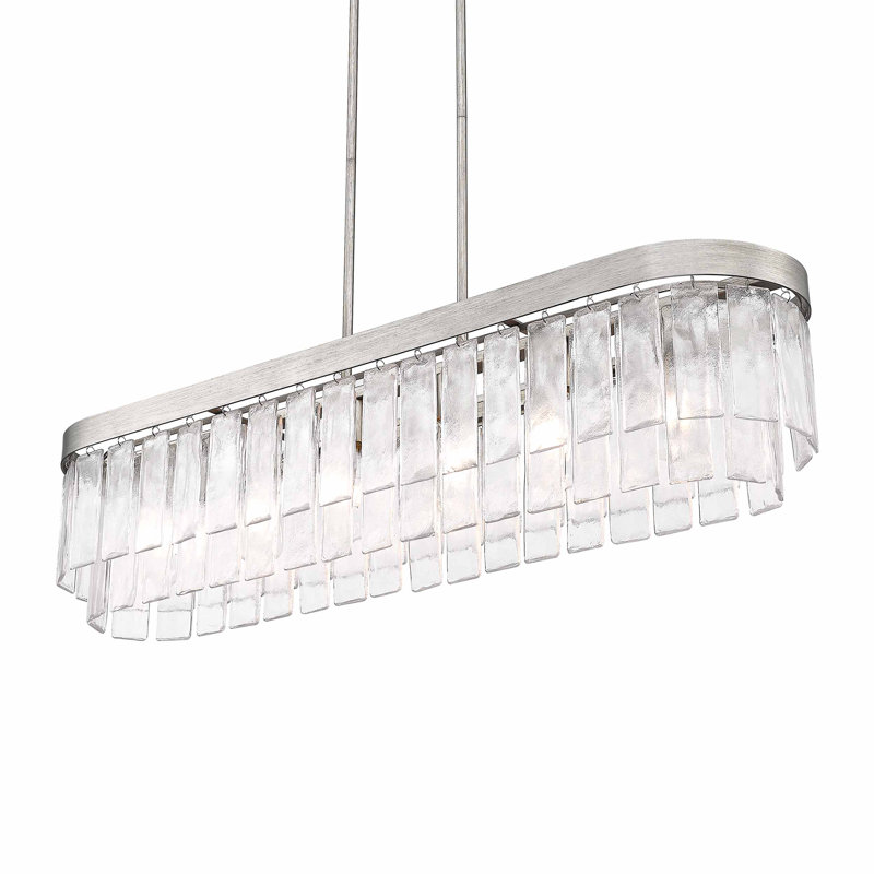 Luminaire suspendu linéaire 6 lumières avec verre d'eau martelé Hoisington, Argent péruvien