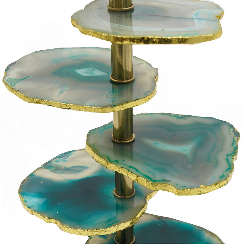 15x29.5" Blue and White Agate Slice Table Lamp with Marble Base, Green, Ivory