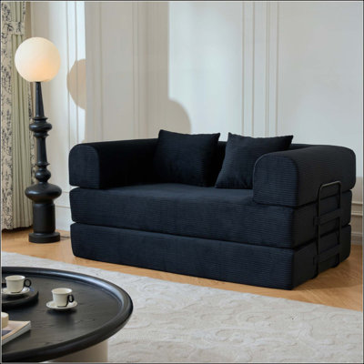 Convertible Sleeper Sofa Bed With Cylindrical Pillow, Corduroy Folding Mattress Couch With Fixed-Shape Frame, Floor Sofa Lounge Couch For Living Room Bedroom