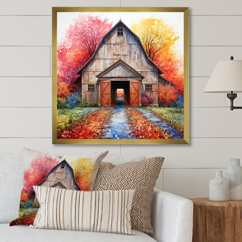 Impression sur toile Barn Symmetry Pointillism I, H 24 po x l 24 po x P 1 po, Cadre doré à une seule photo