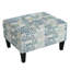  Tufted Upholstered Rectangular Ottoman Bench, Floral Print Accent Footrest Coffee Table, Blue