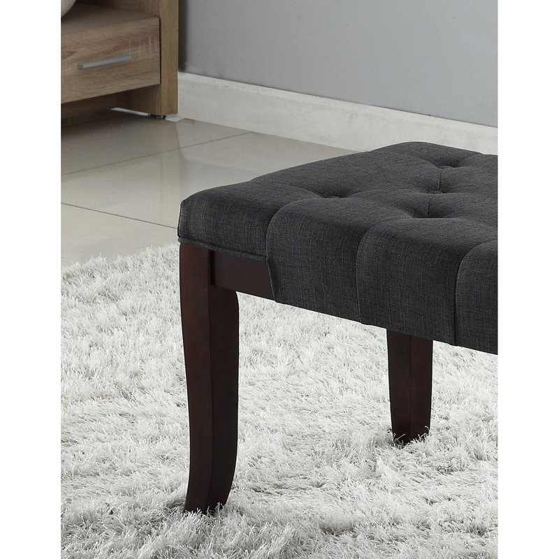 Bench In Gray, Hardwood, Contrasting Fabric Seat, 44"W X 16"D 18.08"H Gray Bench, Hardwood Base And Upholstery,, Gray