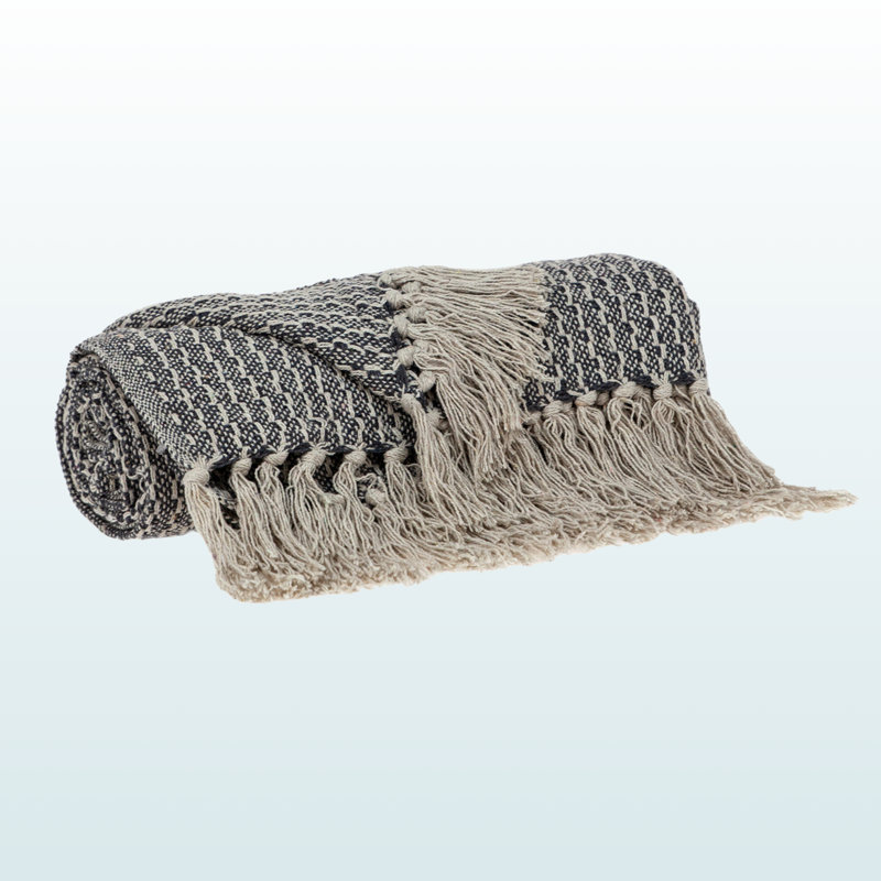 Jeté en coton matelassé Trio, Beige / rayures noires, L 51,65 po x l 66,78 po