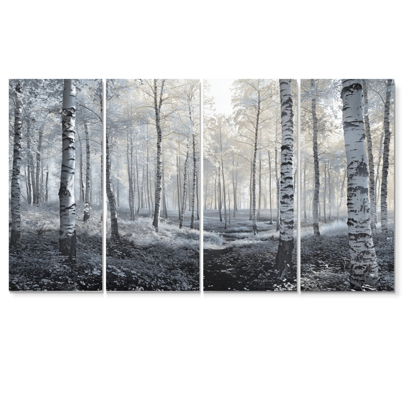 Ensemble de salon art mural paysage de bouleaux blancs en forêt d'hiver, H 32 po x l 64 po