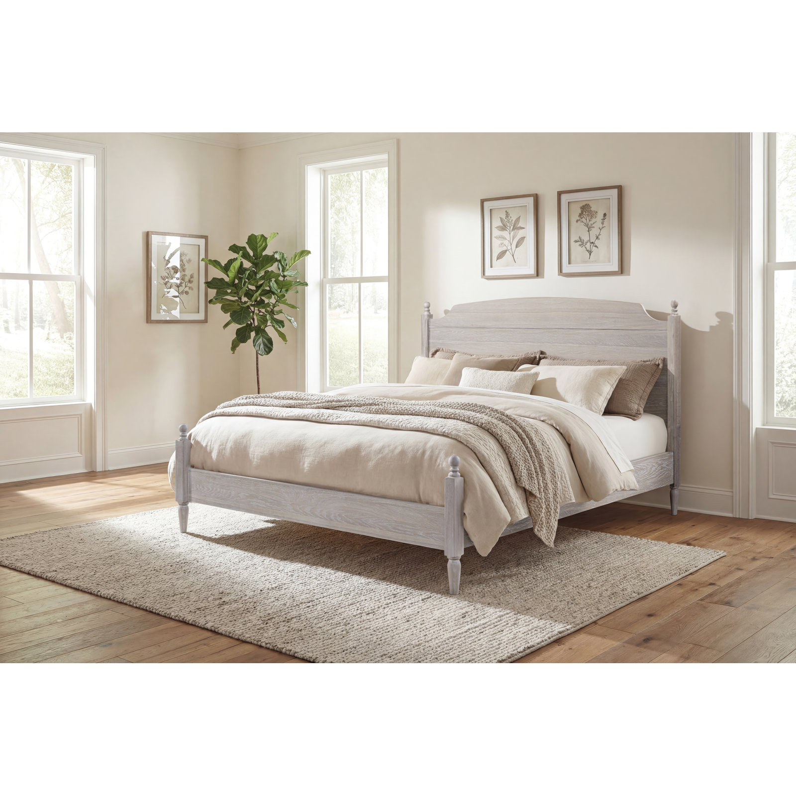 Portland Four Poster Bed, White, Queen