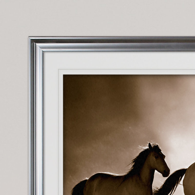 Chevaux sauvages - reproduction de cadre photo, H 20 po x l 24 po x P 1,5 po, Cadre argenté