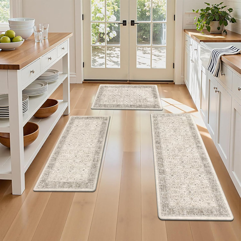 Anti-Fatigue Non-Skid Waterproof Kitchen Mat (Set Of 3), Beige