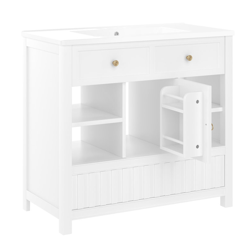 36" Bathroom Vanity With Sink, Multi-Functional Bathroom Cabinet With Doors And Storage Shelves, Featuring Drawers, White