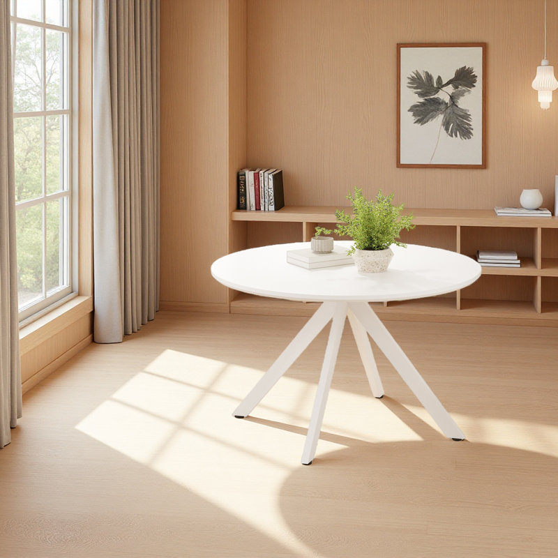 Table de salle à manger 47,2 "en bois massif pour 4 à 6 personnes avec base piédestal entrecroisée, Blanc, Blanc