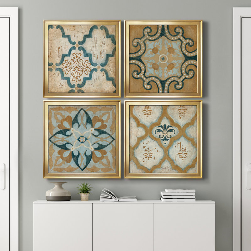 " Villa Umbra I " 4 - Pieces, Gold, 17.5" H x 17.5" W x 1" D