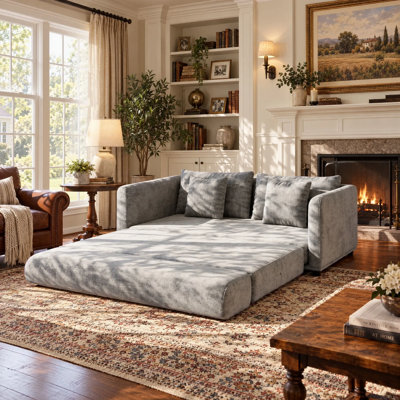 Modern Upholstered Convertible Sleeper Sofa Bed, 3-Seat Pull-Out Sofa with Soft Cushions, Low-Profile Design for Living Room, Guest Room