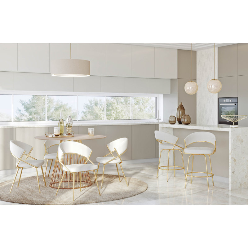 Cream Velvet Gold Metal Swivel Counter Stool Set