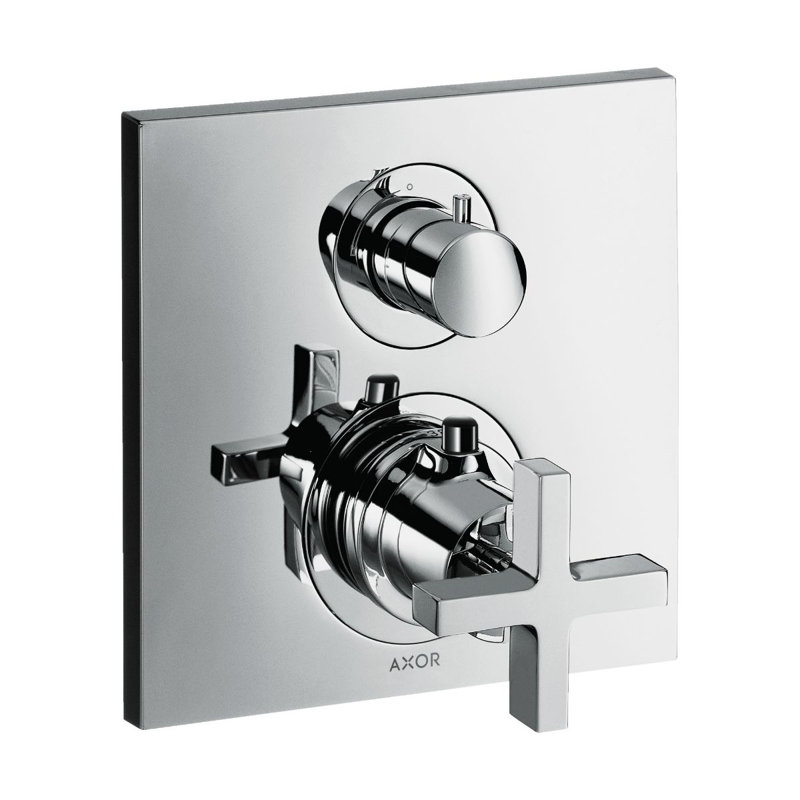 AXOR Citterio Thermostatic Trim with Volume Control- Cross Handle in Brushed Black Chrome, Chrome
