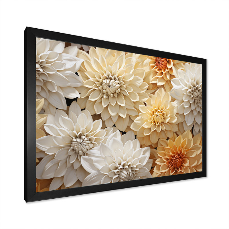 Minimalisme des mamans en fleurs en beige et blanc, H 24 po x l 32 po x P 1 po, Cadre simple noir